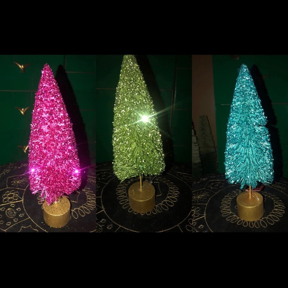 Other Trio Of Glitter Bottle Brush Trees 1 Holiday Decor Display